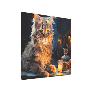 Orange Cat and Cafe Terrace at Night inspired by V Metal Print