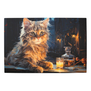 Orange Cat and Cafe Terrace at Night inspired by V Metal Print