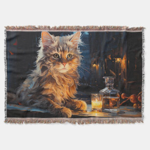 Orange Cat and Cafe Terrace at Night inspired by V Throw Blanket