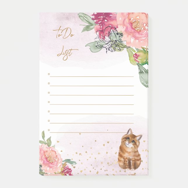 Orange Cat And Flowers Girl To-Do-List Post-it Notes (Front)