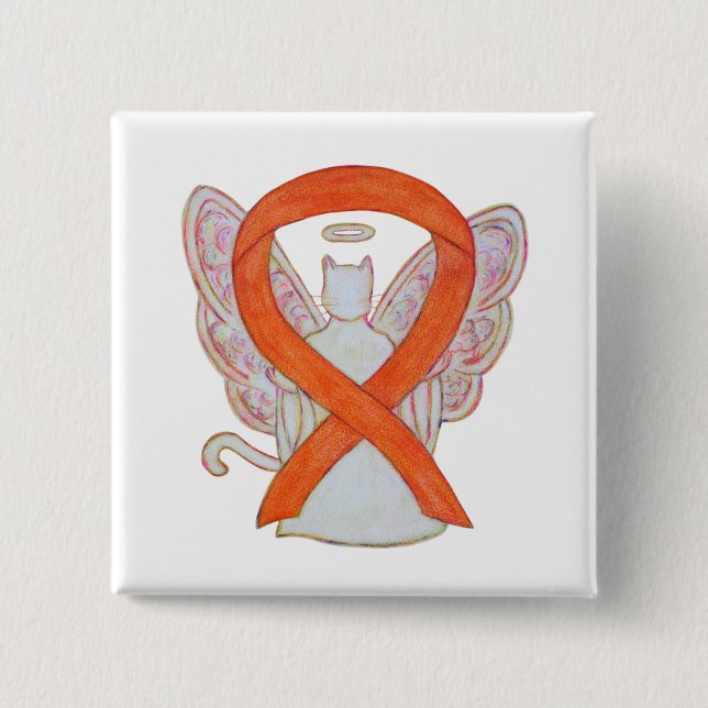 Orange Cat Angel Awareness Ribbon Custom Art Pins (Front)