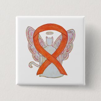 Orange Cat Angel Awareness Ribbon Custom Art Pins