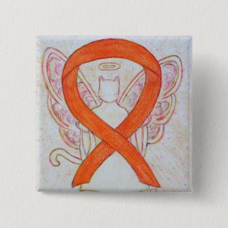 Orange Cat Angel Awareness Ribbon Custom Art Pins