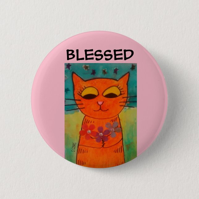 ORANGE CAT ART BLESSED BUTTON (Front)