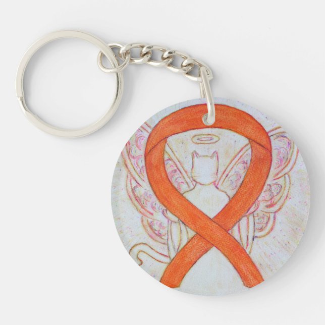 Orange Cat Awareness Ribbon Angel Custom Key chain (Front)