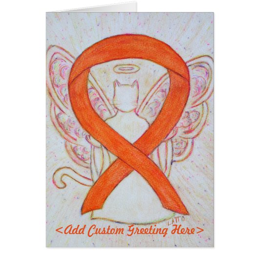 Orange Cat Awareness Ribbon Angel Greeting Card (Front)