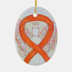 Orange Cat Awareness Ribbon Angel Ornament