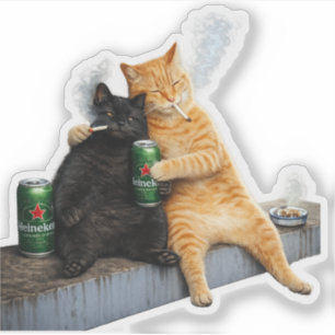 Orange Cat Black Cat Smoking Vintage Meme Cat Duo Sticker