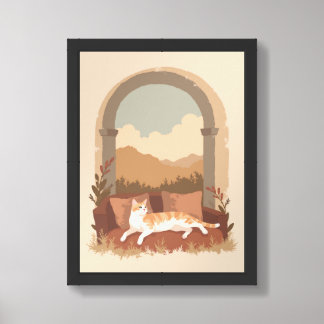 orange cat boho minimalist Print, Value Poste Framed Art