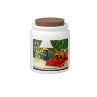 Orange Cat, Book, Bee and Orchids Candy Jar