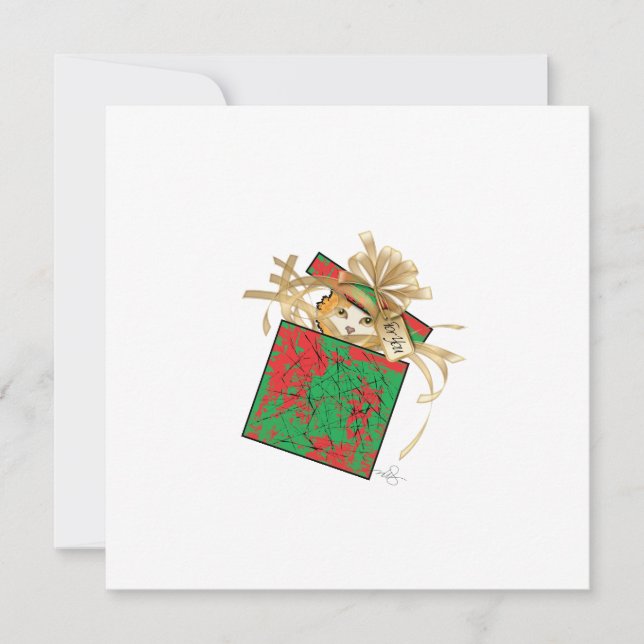 Orange Cat Christmas Gift Surprize Holiday Card (Front)