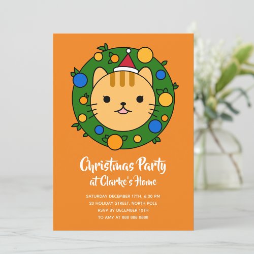 Orange Cat Christmas Holiday Party Invitation