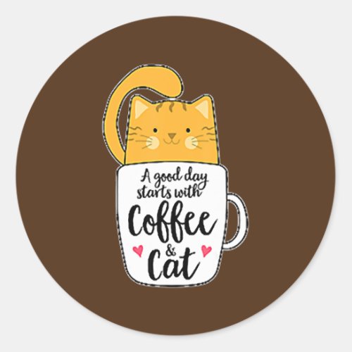 Orange Cat Coffee Cute  Classic Round Sticker