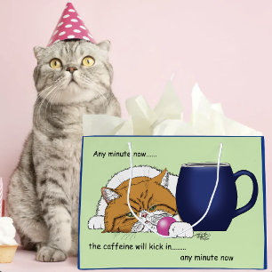Orange Cat Coffee Mug Blue Large Gift Bag