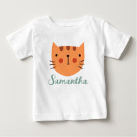 Orange Cat Cute Custom Name  Baby T-Shirt