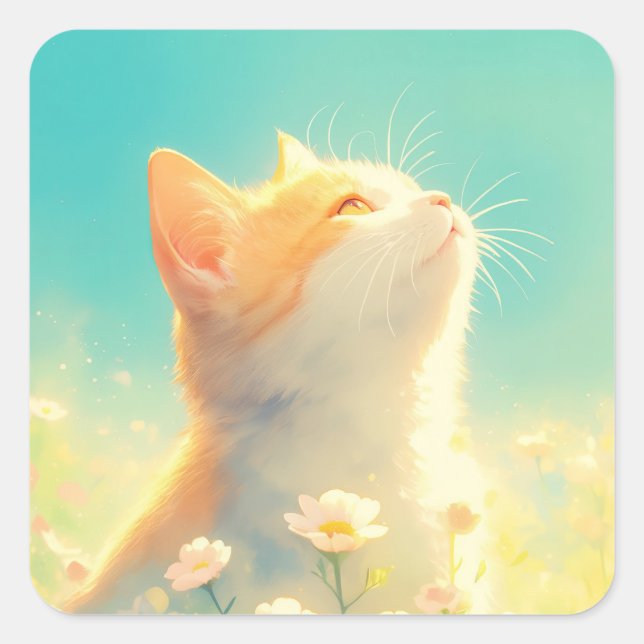 Orange Cat Daydream Square Sticker (Front)