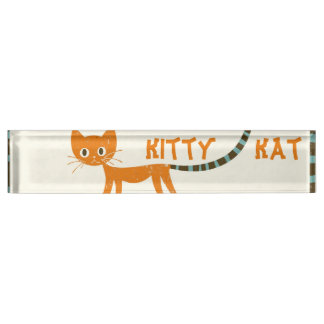 orange cat desk name plate