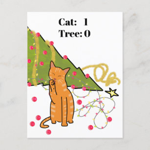 Orange Cat Destroys Christmas Tree Funny Holiday Postcard