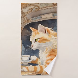 Orange Cat Drinking Tea 