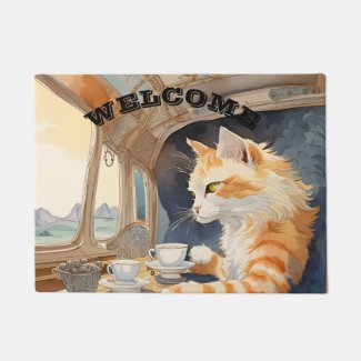 Orange Cat Drinking Tea 