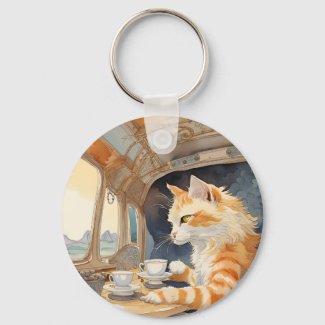 Orange Cat Drinking Tea 