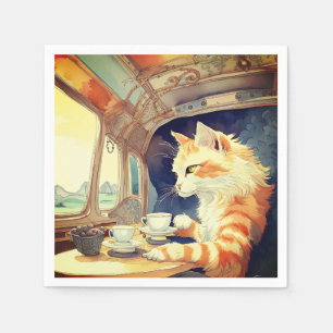 Orange Cat Drinking Tea  Napkins