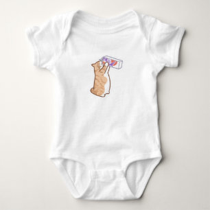 Orange Cat Drinks Milk Baby Bodysuit