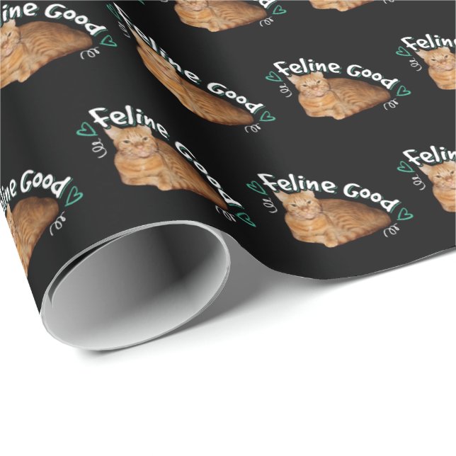 Orange Cat - Feline Good Pun Wrapping Paper (Roll Corner)