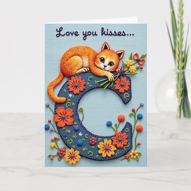 Orange Cat Floral Mothers Day Card (Front)