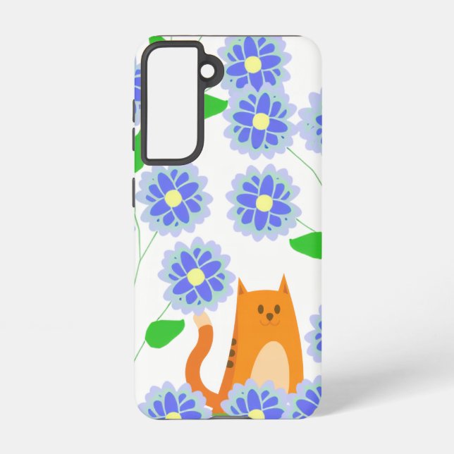Orange Cat Floral Samsung Galaxy Case – White (Back)