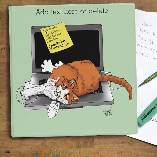 Orange Cat Funny Laptop Green Work Home 3 Ring Binder (Creator Uploaded)