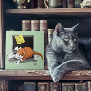 Orange Cat Funny Laptop Green Work Home Ceramic Tile