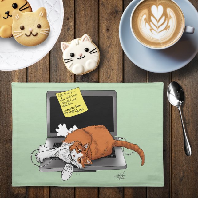 Orange Cat Funny Laptop Green Work Home Cloth Placemat (Creator Uploaded)