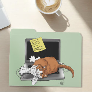 Orange Cat Funny Laptop Green Work Home File Folder