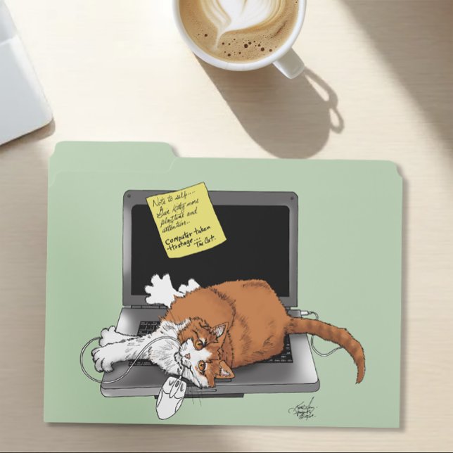 Orange Cat Funny Laptop Green Work Home File Folder (Creator Uploaded)