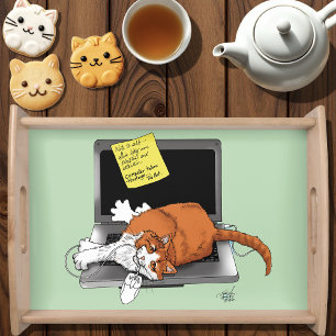 Orange Cat Funny Laptop Green Work Home Serving Tray