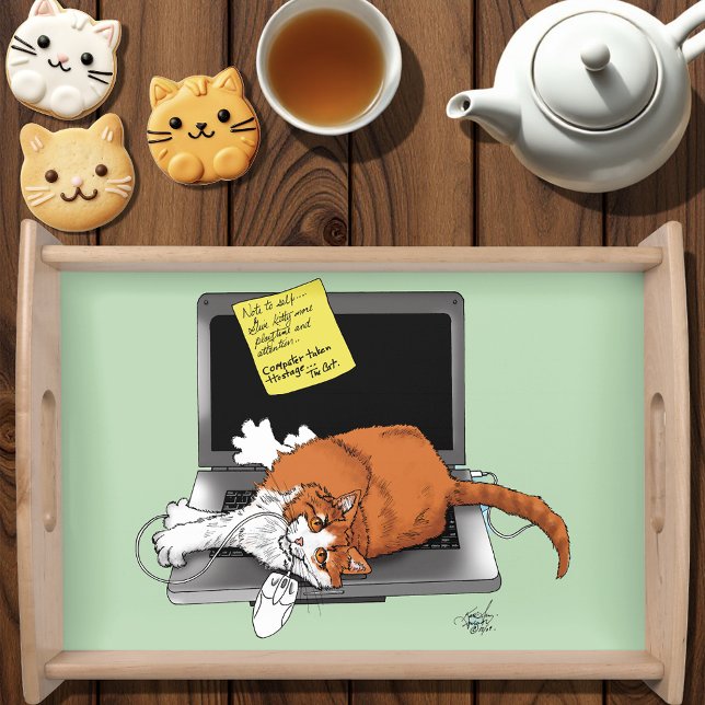 Orange Cat Funny Laptop Green Work Home Serving Tray (Creator Uploaded)