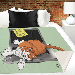 Orange Cat Funny Laptop Green Work Home Sherpa Blanket