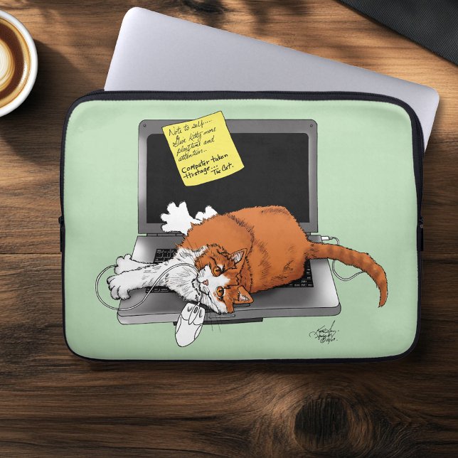 Orange Cat Funny Laptop Green Work Home Sleeve (Creator Uploaded)