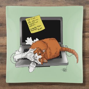 Orange Cat Funny Laptop Green Work Home Trinket Tray