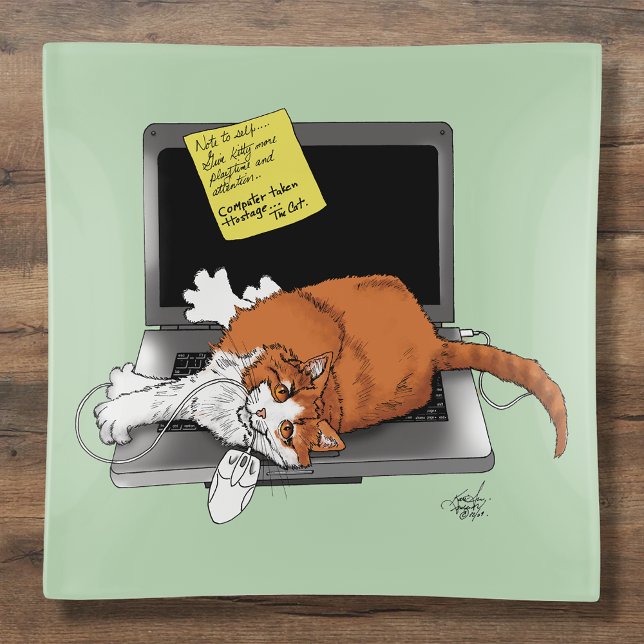 Orange Cat Funny Laptop Green Work Home Trinket Tray (Creator Uploaded)