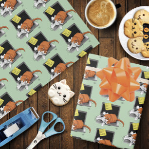 Orange Cat Funny Laptop Green Work Home Wrapping Paper