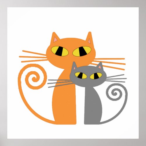 Orange Cat Grey Cat Poster