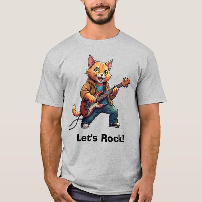 Orange Cat Guitar Player T-Shirt (Front)