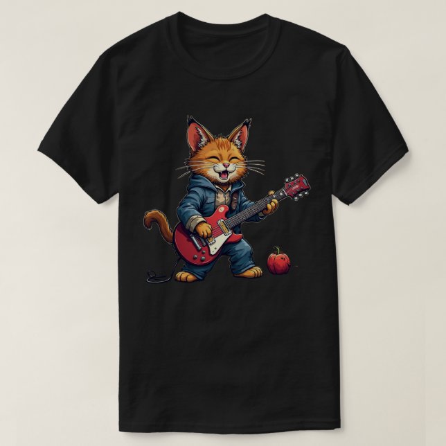 Orange Cat Guitar Player T-Shirt (Design Front)