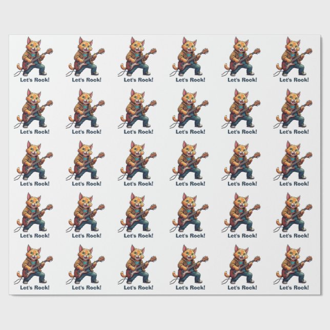 Orange Cat Guitar Player Wrapping Paper (Flat)