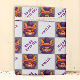 Orange Cat Happy Birthday Kids Birthday Wrapping Paper