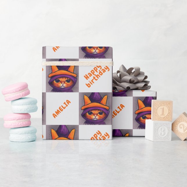 Orange Cat Happy Birthday Kids Birthday Wrapping Paper (Baby Shower)