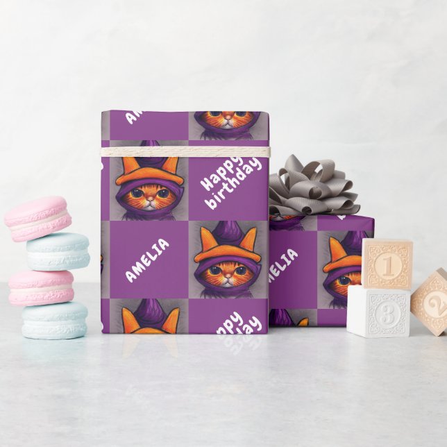 Orange Cat Happy Birthday Kids Birthday Wrapping Paper (Baby Shower)
