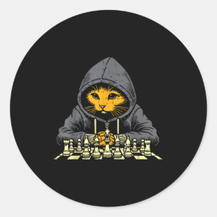 Orange Cat Hoodie Playing Chess Game Cool Women Me Classic Round Sticker